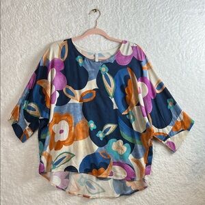 Floral Multicolor Women's Top‎ Made in Italy Small 100% Viscose